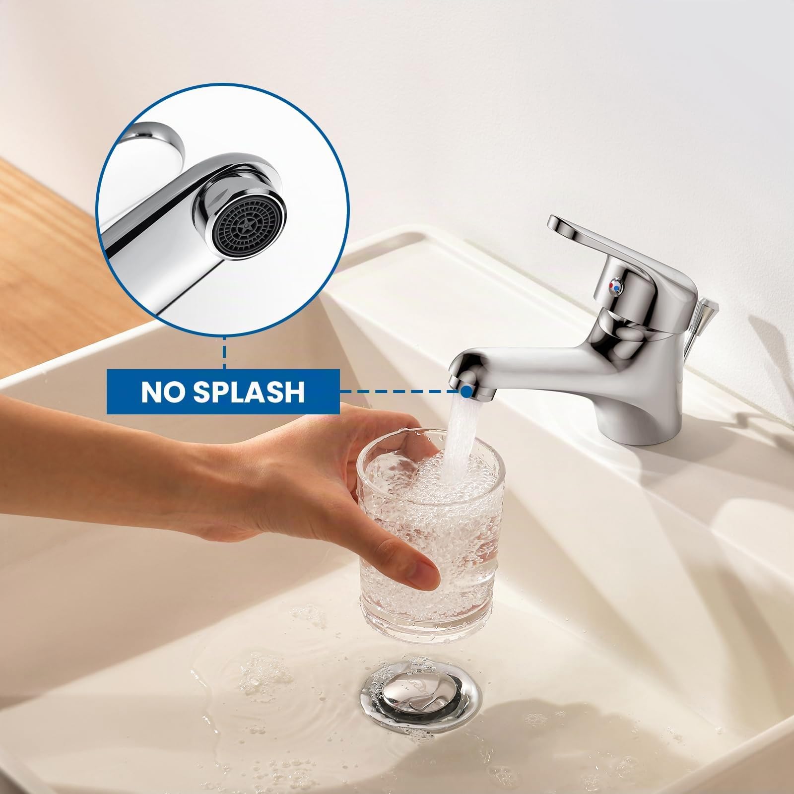 Auralum Grifo Lavabo con Vaciador Desague Automatico | Grifo Baño Mezcladora Monomando para Lavabo, con Aireador Desmontable Agua Frío y Calor Disponibles Clásico Cromado