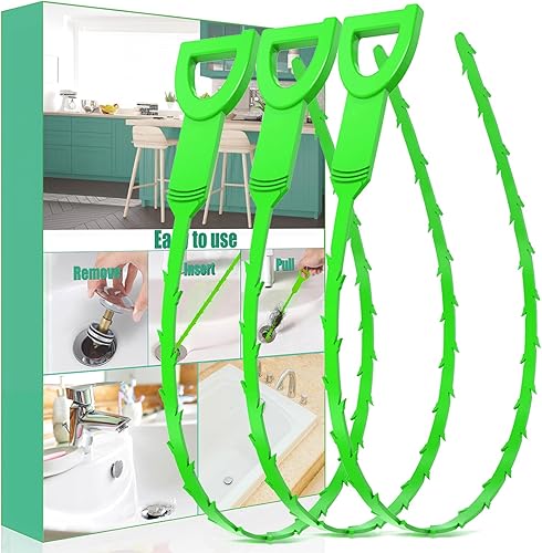 Serpiente Destapacaños para Cabello - Paquete de 3 Herramientas Destapacaños Tipo Serpiente para Ducha y Fregadero con Empaque Exquisito (Verde)