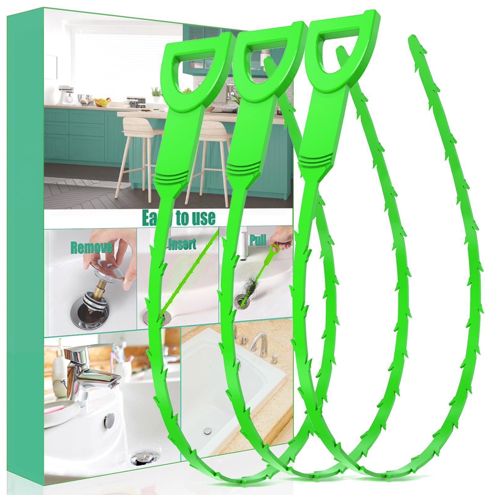 Drain Snake Hair Drain Clog Remover - 3 Pack Shower Sink Unclogger Tool