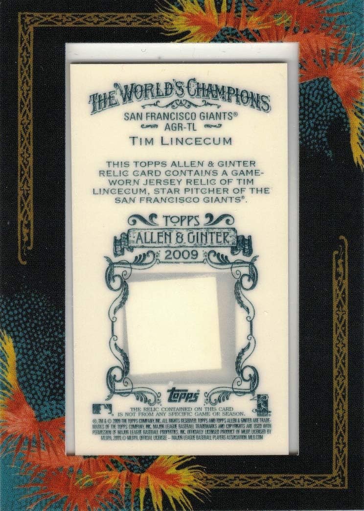 2009 Topps Allen & Ginter Relics #AGR-TL Tim Lincecum Game Worn Giants Jersey Baseball Card