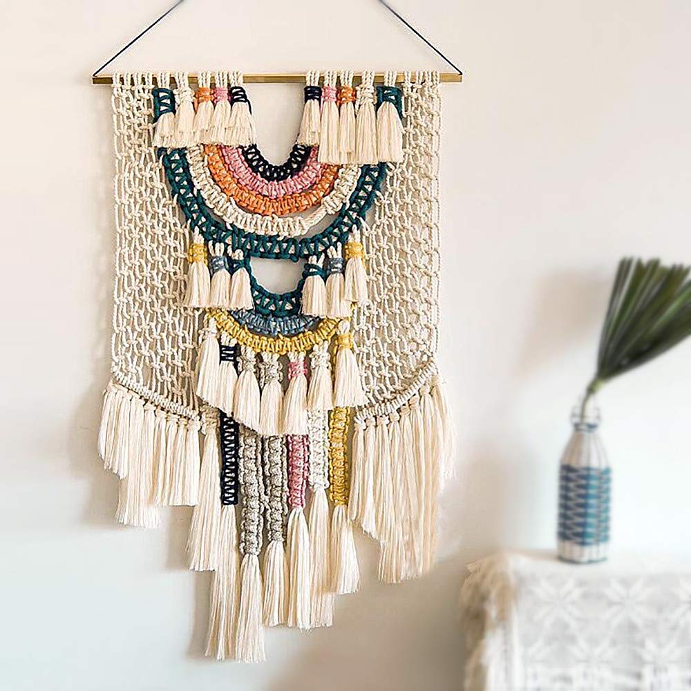 TONZN Hand Woven Tapestry and Wall Hanging Artisan De Luxe Home Blue Fringe Wall Art Decor,A+50×90cm (A+50×90cm) (A+50×90cm)