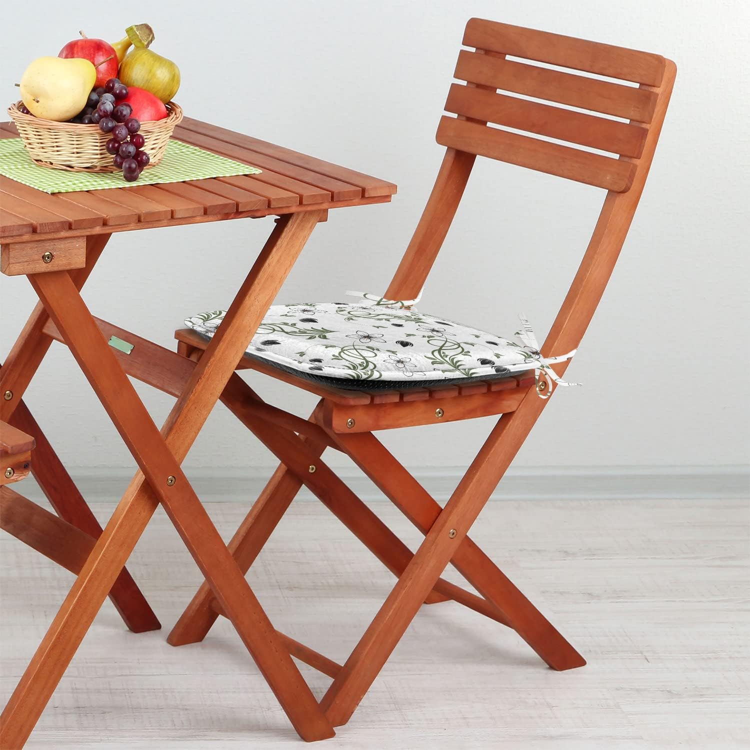 Lunarable Flower Chair Seating Cushion Set of 2, Flower Buds Blooms Branches Leaves Swirl Springtime Flourish Curl Doodle Style, Anti-Slip Seat Padding for Kitchen & Patio, 16"x16", Black White