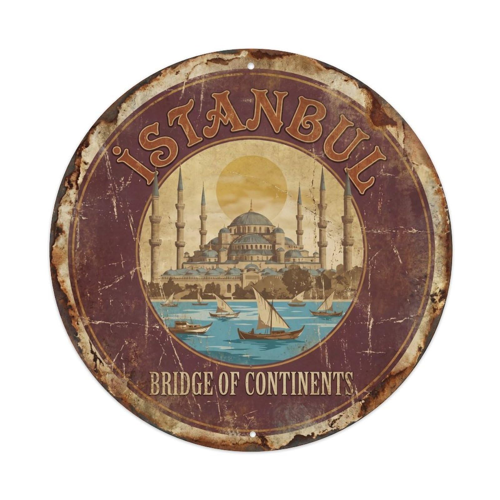 Vintage Travel Istanbul Bosphorus Mosque Metal Tin Sign Plaque
