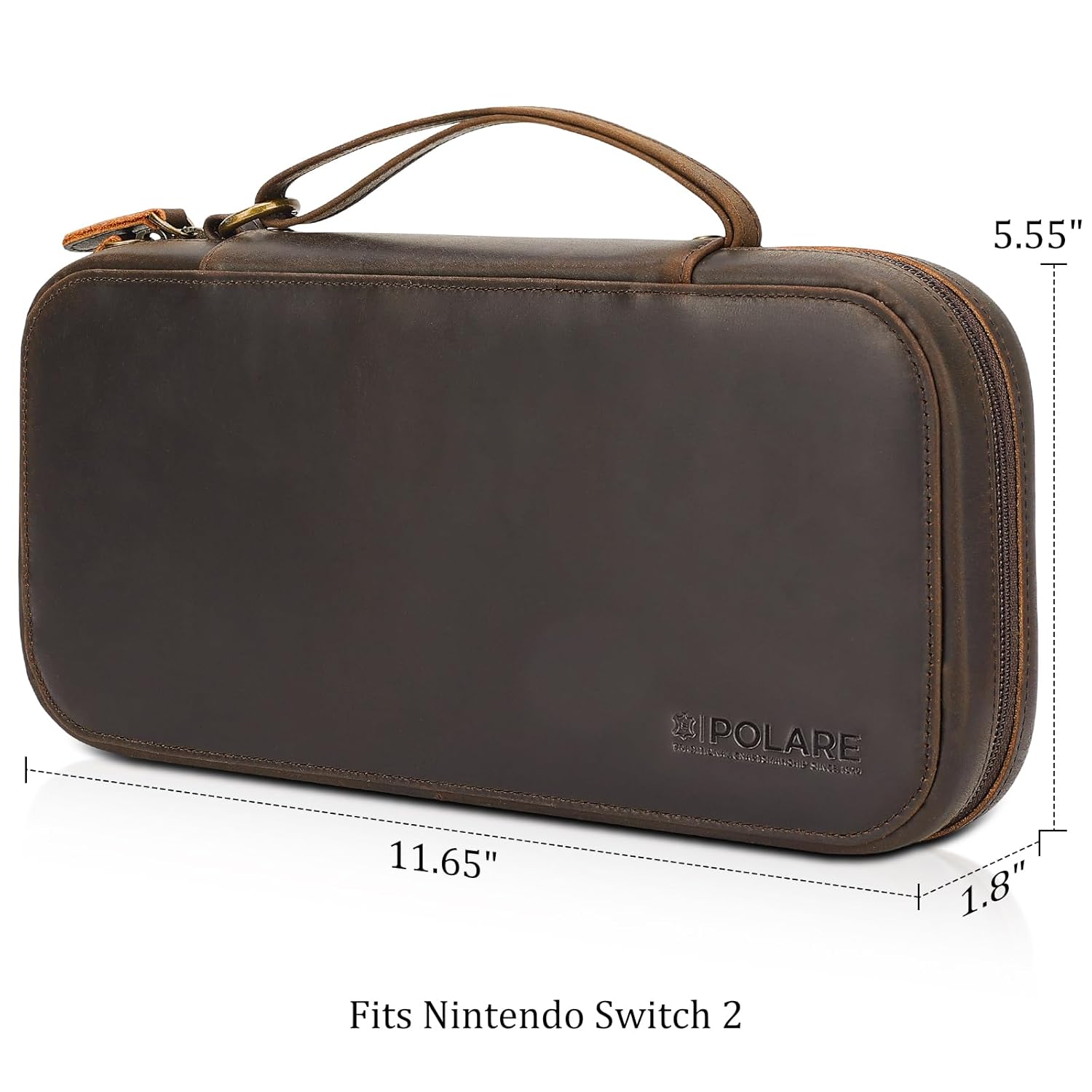 Polare Full Grain Leather Slim Carrying Case for Nintendo Switch 2 with 10 Game Card Slots - Travel Storage Case for Handheld Consoles, Features Plush Lining Interior Protection