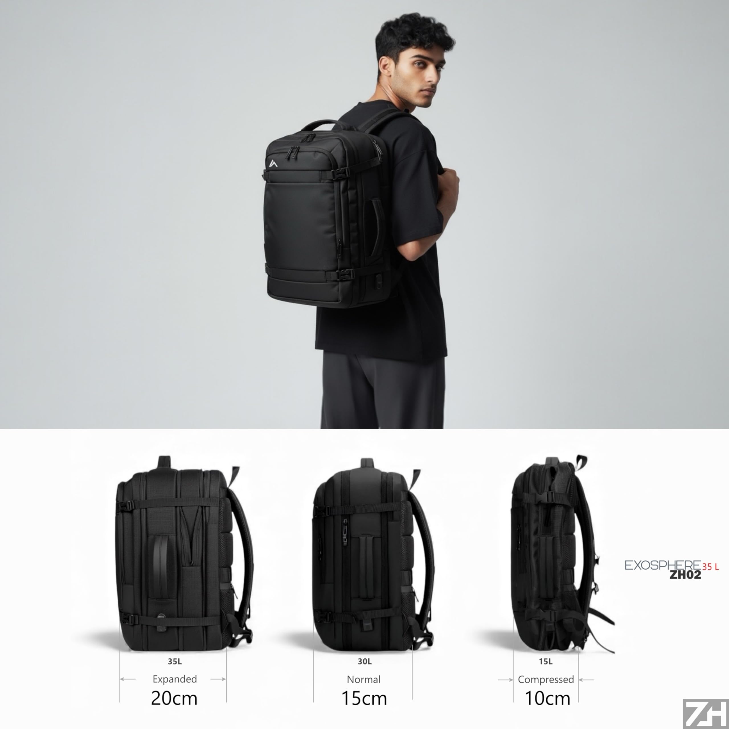 + Zermatt - HØRN Mochila de Viaje cabina avión 40x20x25 extensible a 45-30-25. para Cabina Equipaje de Mano Backpack para portatil de 13"-15.6"-17" Mochila (Solo MOCHILA) — view 5