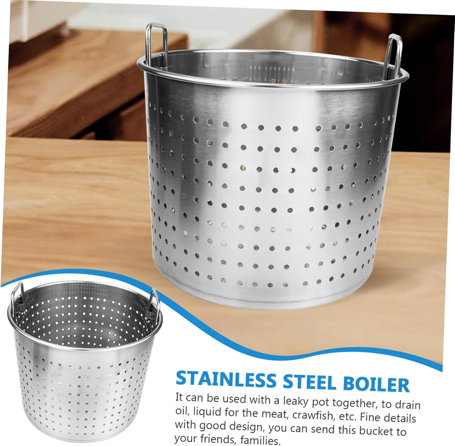Leaky Pot Meat Drain Stainless Steel with Handle for Crawfish