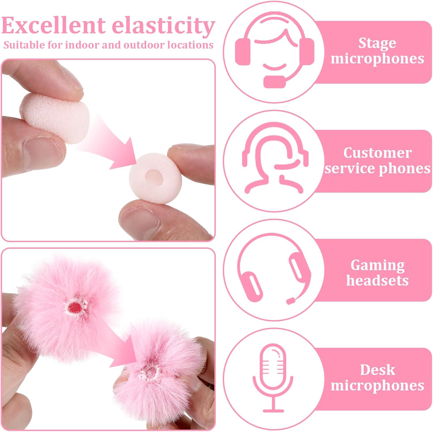 Headset Mic Foam Cover, 4 Pieces Mini Pink Microphone Windscreen High-Density Windshield Lapel Headset Microphone Foam and Furry Cover for Lavalier Microphones, Noise Reduction - Image 4