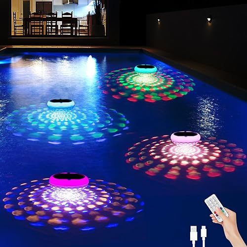 Miniatura 12 de Luces solares flotantes para piscina, luces de piscina recargables que flotan con control remoto, 6.7 pulgadas, 2600 mAh, IP68, luz flotante Paquete