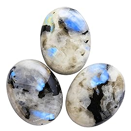 Amazing Gemstone Rainbow Moonstone Crystals and Healing Stones - Large Palm Stone Crystals Piedra - Crystal for Good Luck, Positive Energy, Meditation - Unique Stocking Stuffers Gifts for Women, Men