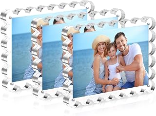 HOUSE DAY Acrylic Picture Frames 5x7 Acrylic Frame, 3 Pack Scalloped Magnetic 5x7 Picture Frame, Double Sided Clear 5 x 7 Photo Frame, Frameless FreeStanding 5 x 7 Picture Frames Gift for Desktop Display