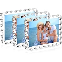 HOUSE DAY Acrylic Picture Frames 5x7 Acrylic Frame, 3 Pack Scalloped Magnetic 5x7 Picture Frame, Double Sided Clear 5 x 7 Photo Frame, Frameless FreeStanding 5 x 7 Picture Frames Gift for Desktop Display