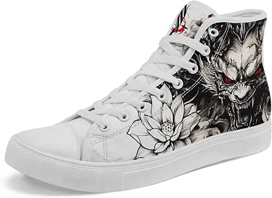 Dragon Print Canvas High-Top Shoes for Men, Anime Inspired Streetwear Sneakers
