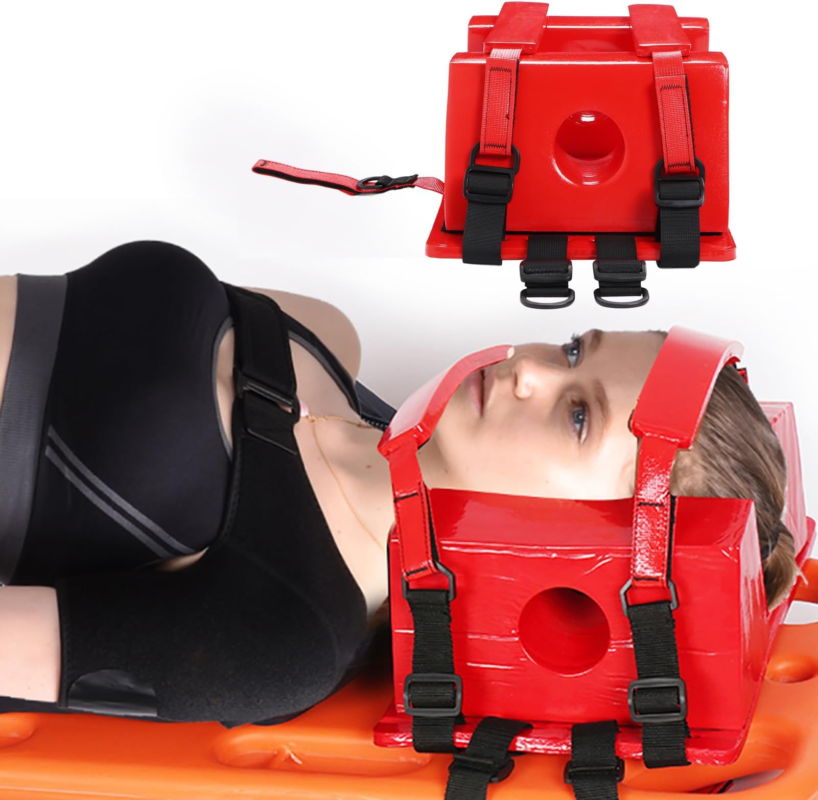 Head Immobilizer, Waterproof NBR Cotton, MRI X-ray CT Compatible, Large Capacity for CPR with Round Ear Hole, For Spine Board Stretcher