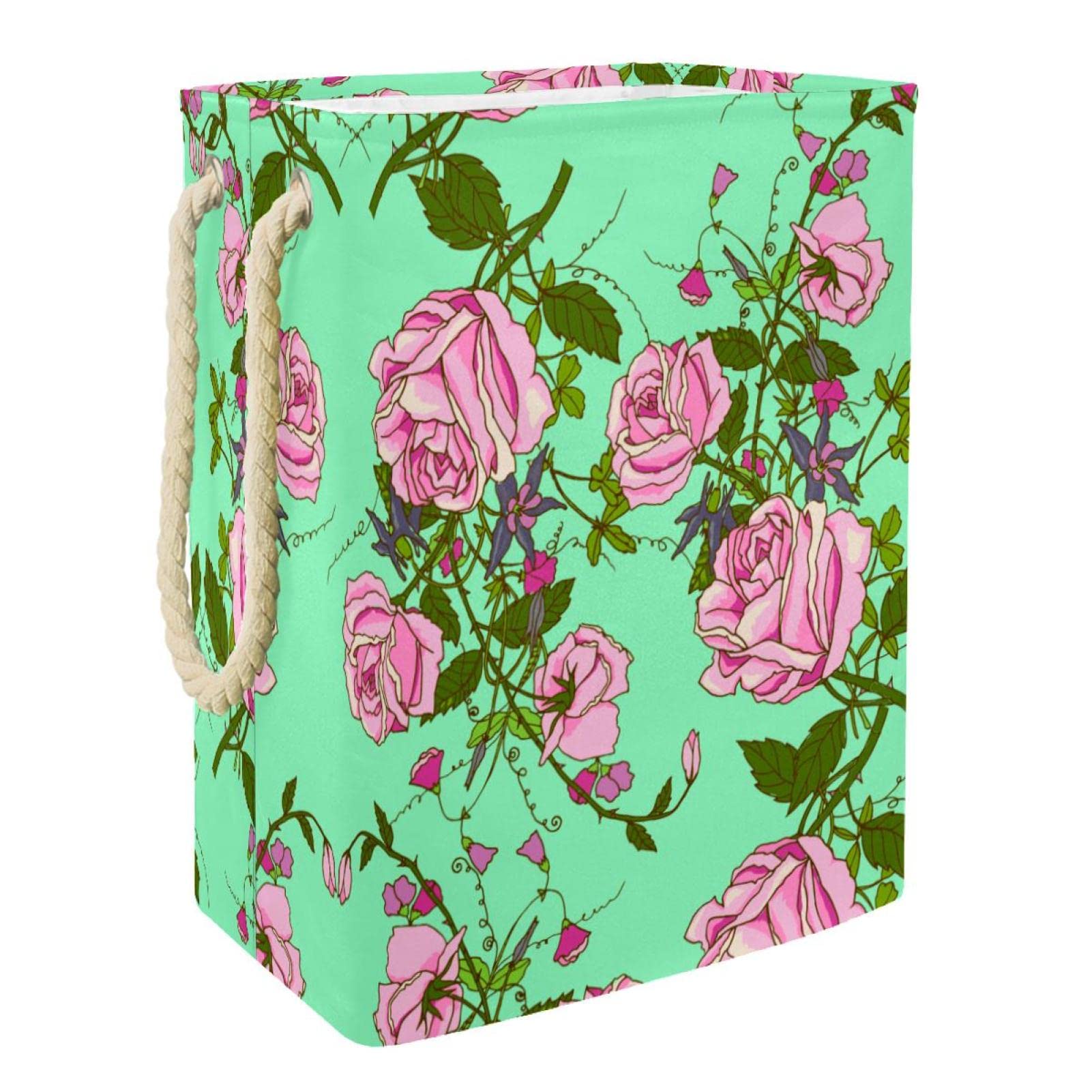 Grand panier à linge personnalisé avec poignées et roses vintage