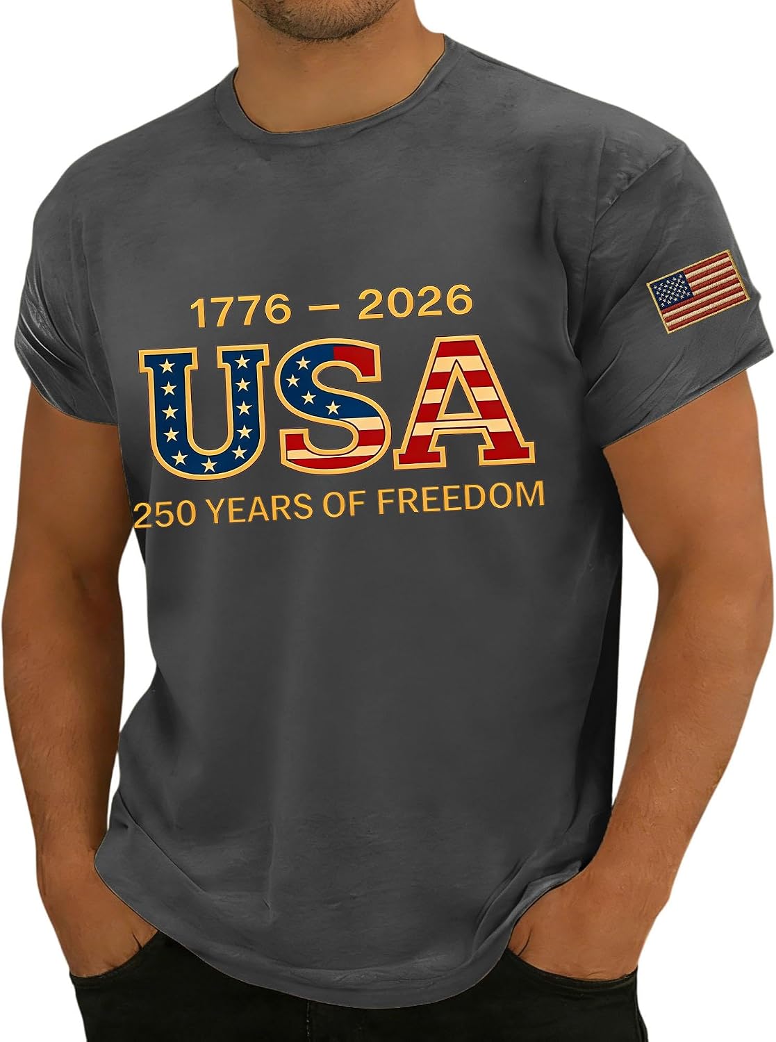RTRDE Men's Casual T Shirts Short Sleeve American Celebration 250 Independence Day USA Flag Print Patriotic Tshirt, S-4XL