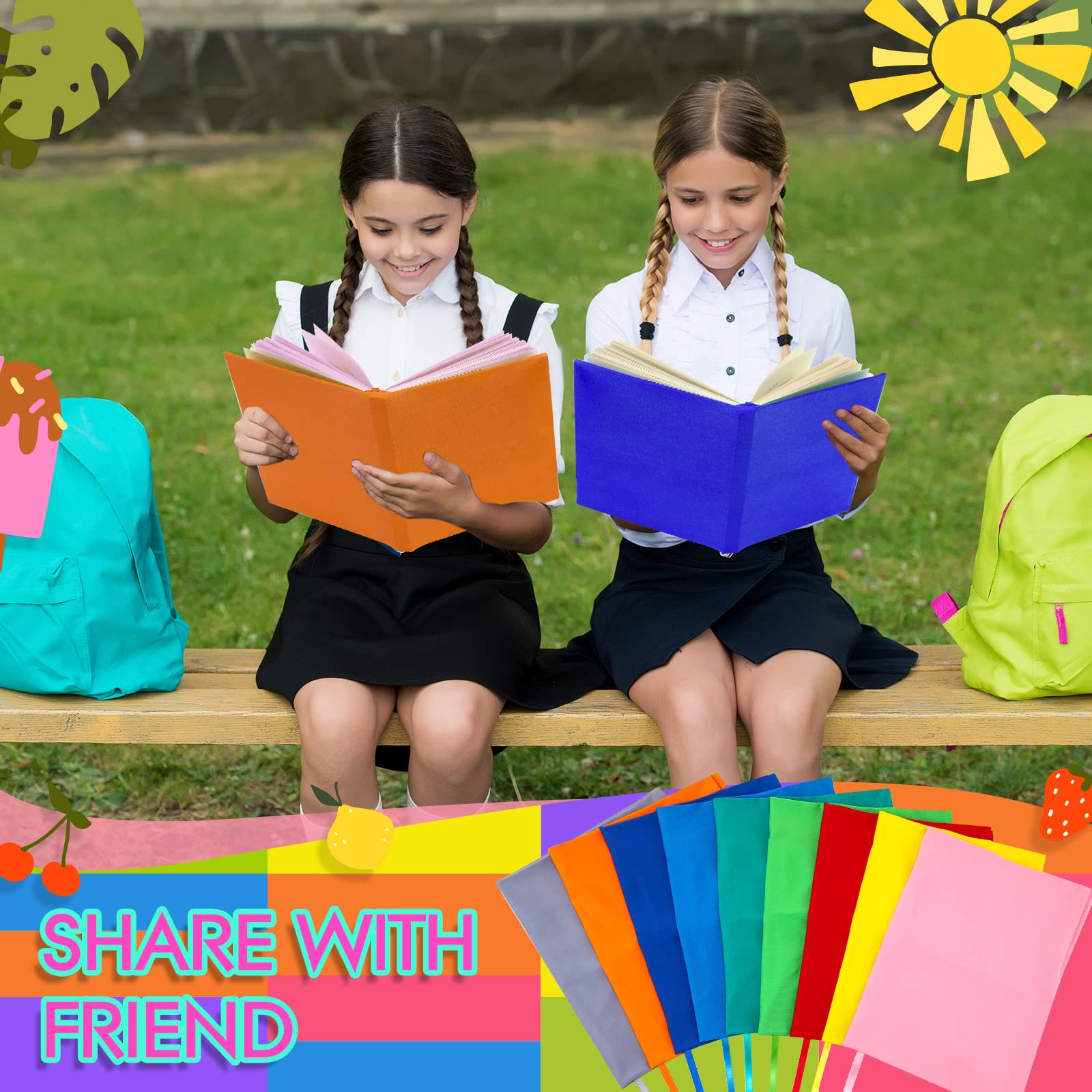 Colarr 36 Pcs Jumbo Book Covers Stretchable Book Covers 9 x 11 Inch Paperback Color Protective Fabric Cloth Book Covers for Hardcover Up to 10 x 14 Inch Washable Reusable Textbooks Cover for School