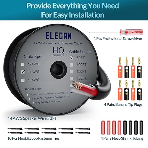 Miniatura 2 de Elecan Cable de cable para altavoz Pro Series 142 para exteriores, calibre 14, calibre 14 AWG con kits de herramientas, entierro directo en pared