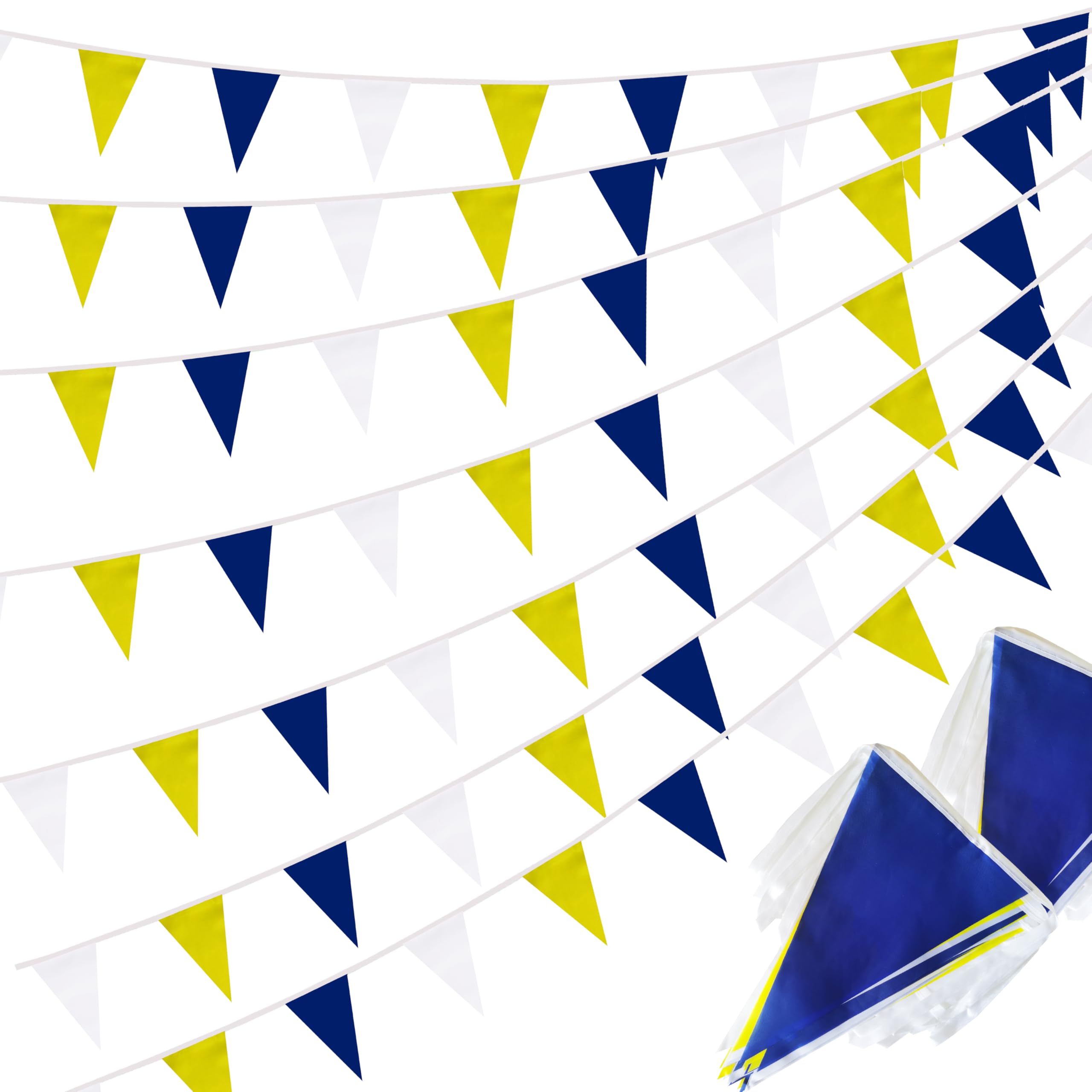100 Ft Yellow Dark Blue and White String Flags Pennant Banner,Yellow Dark Blue and White Hanging DIY Triangle Bunting Flags Yellow Dark Blue White Blank Banners Flags for Grand Opening,60 Flags