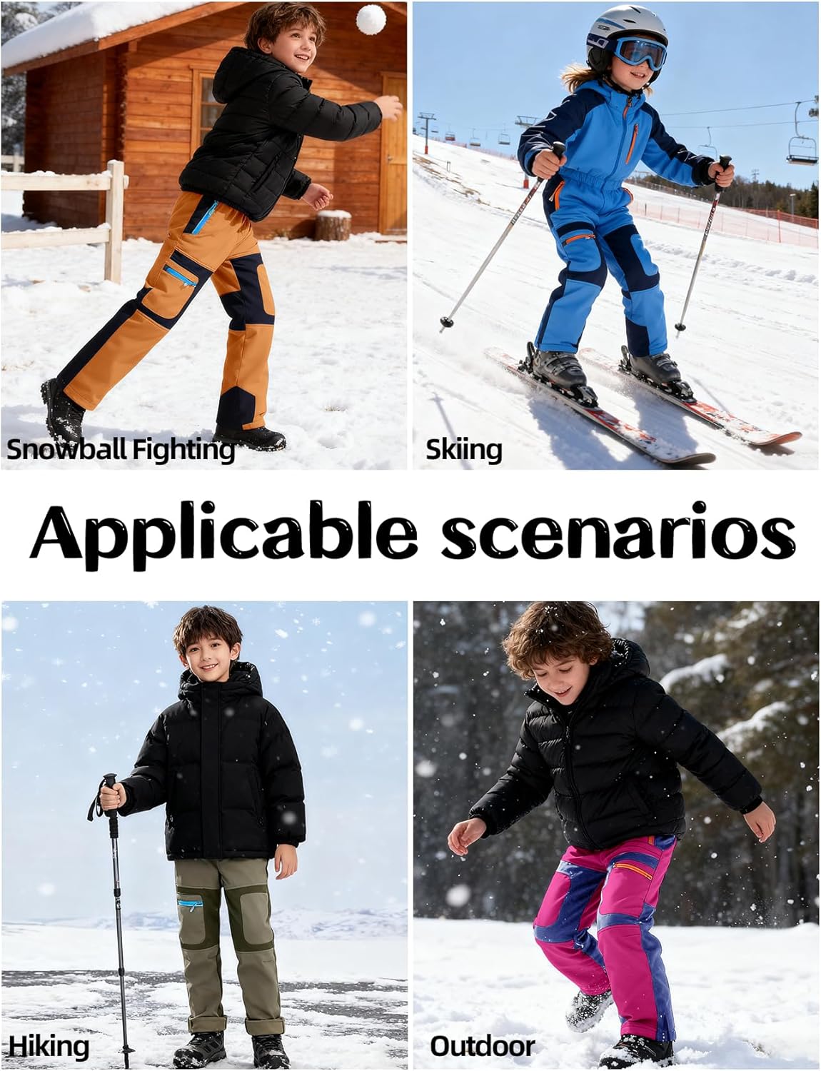 Arssm Kids Boy's Snow Pants Youth Fleece Lind Hiking Pants Softshell Winter Warm Insulated Trousers - Image 6