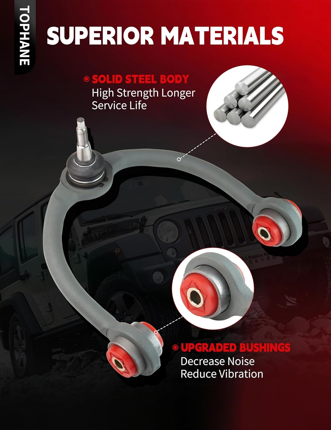 12pc Front Upper Control Arms Suspension Kit for 2005-2010 Jeep Grand Cherokee & Commander – Upgraded Polyurethane Bushings, Wrinkle Gray