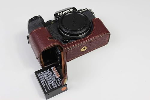 Vista 2 de Funda X-S10, hecha a mano de piel auténtica para media cámara, funda para Fujifilm Fuji X-S10 XS10 versión de apertura inferior + correa de mano Café