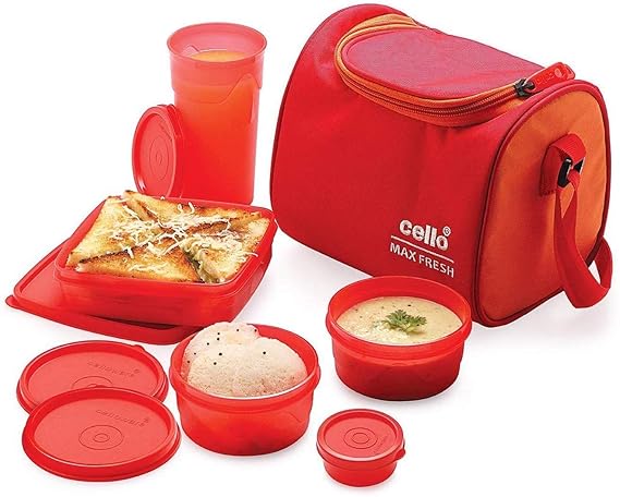 Cello Max Fresh Sling 5 Container Lunch Box with Bag,Orange