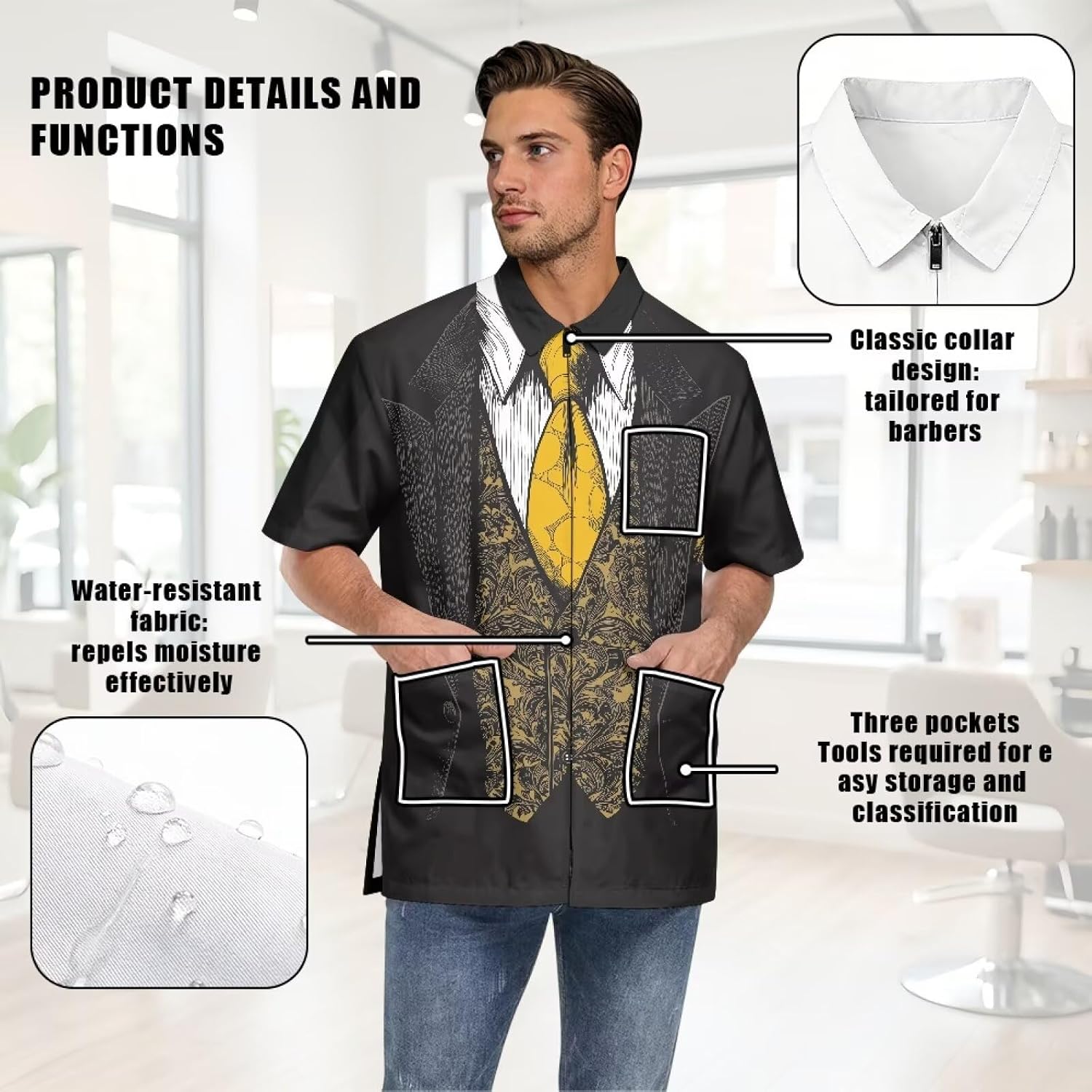 Men Women Barber Work Coat Waterproof Fabric Salon Stylist Tunic Uniform with Pockets for Hairdresser Vet Pet Groomer