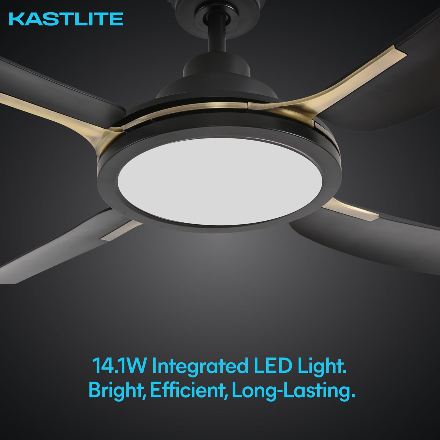 KASTLITE 56-Inch Smart Matte Black Ceiling Fan with Light | 6-CCT LED, 6-Speed App/Remote Control & ABS Blades | Indoor/Outdoor Fixture Powered by Eello | Whisper Quiet | Aged Bronze Flywheel, Sakai