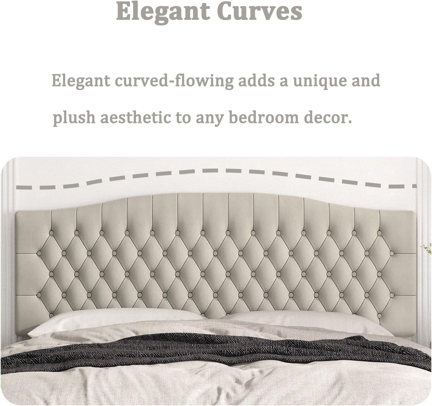 King Headboard Only, Upholstered Head Board for Adjustable Bed Velvet Tufted Cal King Size Wall Mounted Headboard with Solid Wood Legs Head Board, Light Warm Gray/Taupe