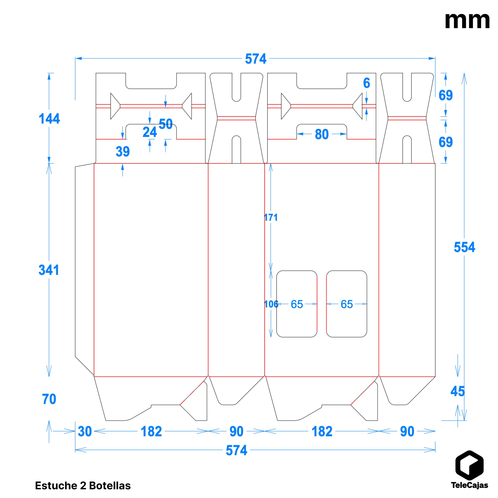 TELECAJAS | 20 Cajas 2 Botellas de Vino Estuches con Asa Cartón Blanco Automontables | Para regalos, envíos, navidad, gourmet | Pack de 20