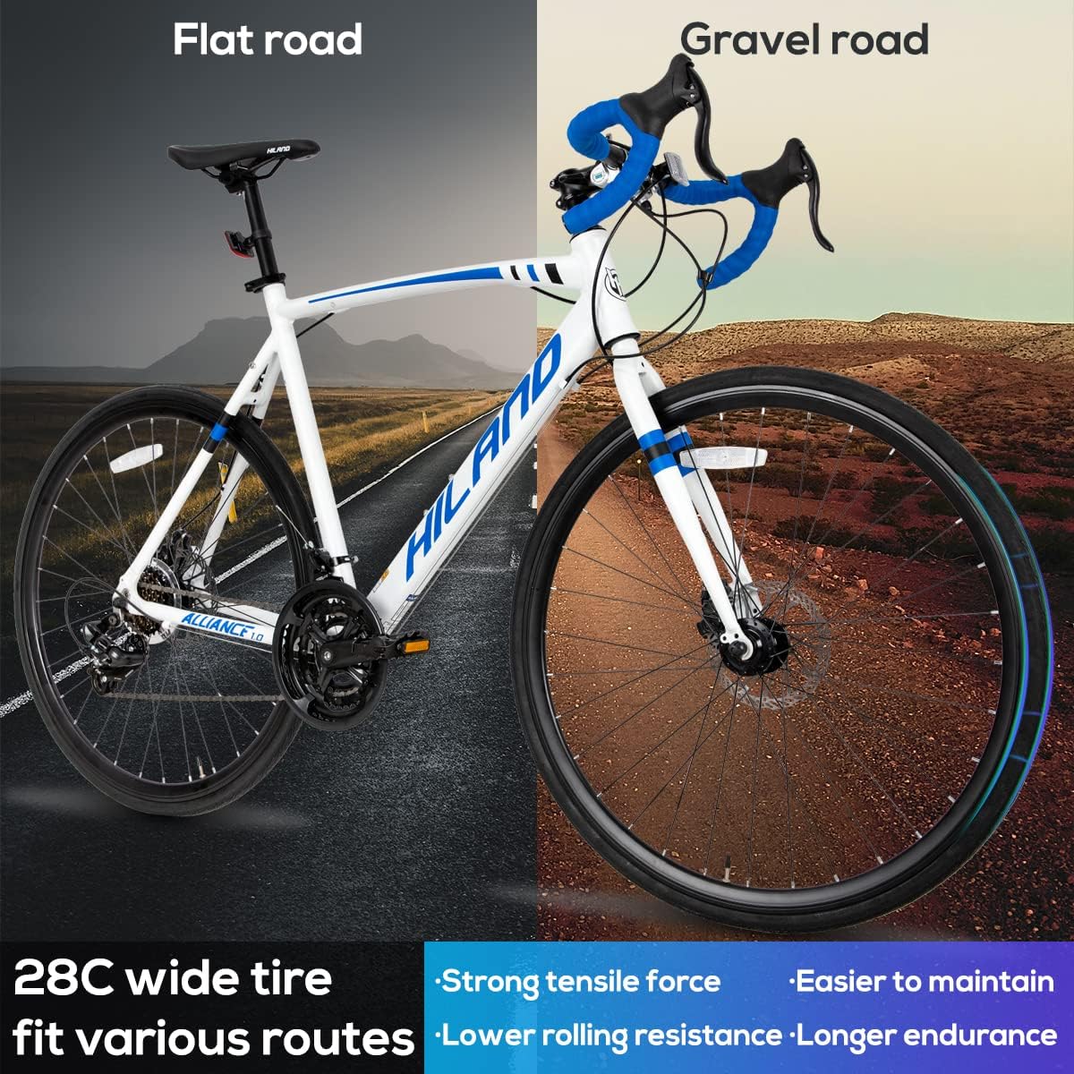 Hiland Aluminum Road Bike, All Shimano Drivetrain 21 speeds Racing Bike, 700C Wheels for Men, Mens Road Bicycle : Sports & Outdoors