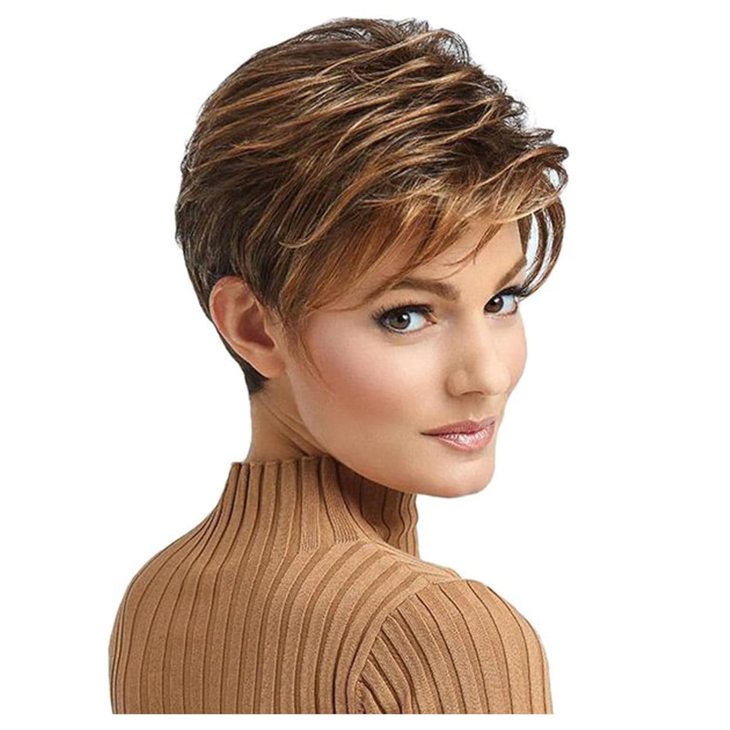 Human Hair Womens Short Wigs Blonde Wig Short Wavy Bob Wig Frontal Wig White Wig Party Wigs, D-Brown