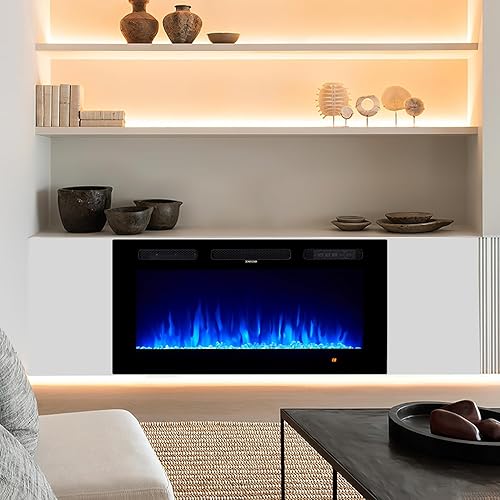 Miniatura 8 de oneinmil Chimenea eléctrica, 50 pulgadas de ancho, chimenea eléctrica empotradamontada en la pared, control remoto con temporizador, 12 llamas,