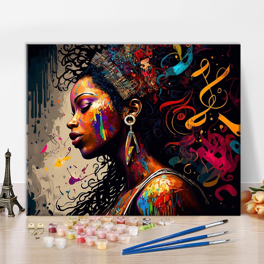 TUMOVO Abstract Black Girl Paint by Number for Adults