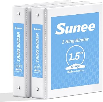SUNEE 3 Ring Binder 1.5 Inch 2 Pack, Clear View Three Ring PVC-Free Fit 8.5x11 Inches for School or Office Supplies, White