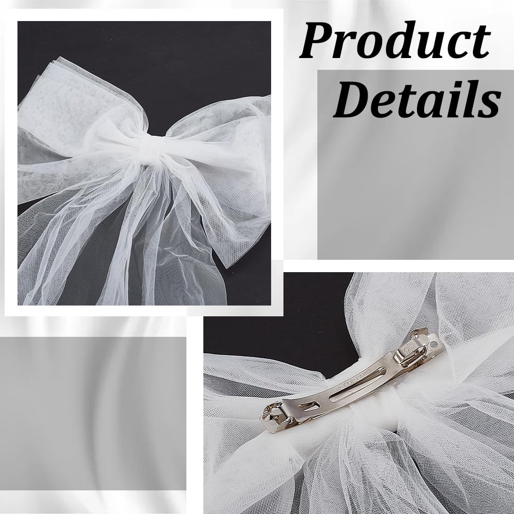 HOBBIESAY 2Pcs Bridal Veil Tulle Bow Detachable Shoulder Bow Tulle Bride Wedding Bow Knot Veil White Tulle Hair Clip for Wedding Hair Decoration - Image 3