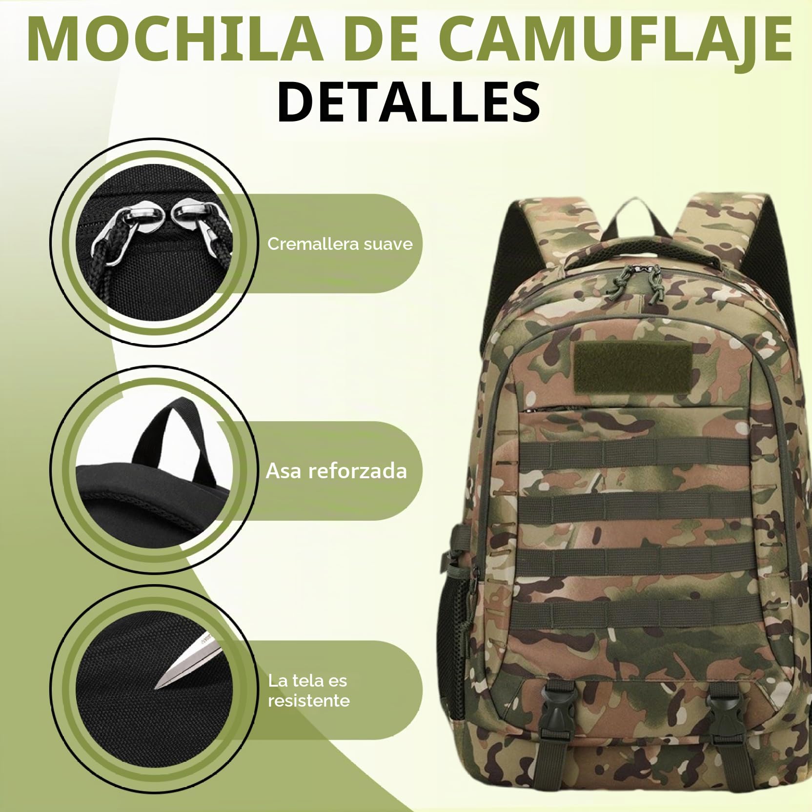 Mochila de camuflaje, mochila de caza de gran capacidad, bolsa de campamento de pesca deportiva al aire libre ligera para hombres