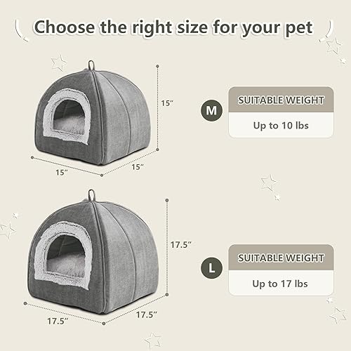 Cat Bed Cave-Cat Beds for Indoor Cats,Kittens and — side view showing full product dimensions