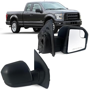 Right Passenger side Mirror with Power Glass, Outdoor Temperature Sensor and Manual Folding Fits 2015-2020 Ford F150 Without Turn Signal, Non-Heated Replace JL34-17682-BG 5 Pins