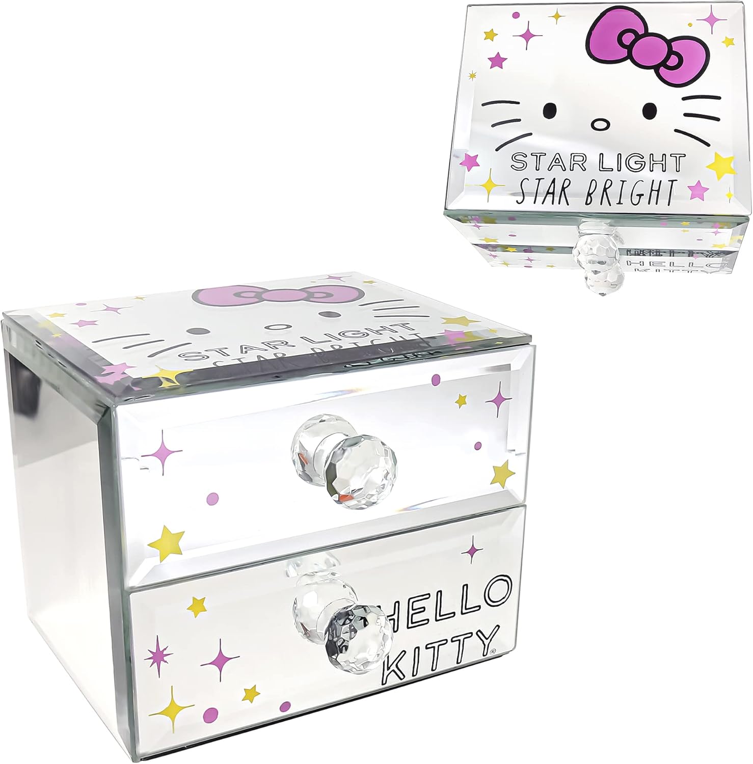 Jacmel Officially Licensed Hello Kitty ''Star Light Star Bright'' Mirror Glass Jewelry Box Organizer