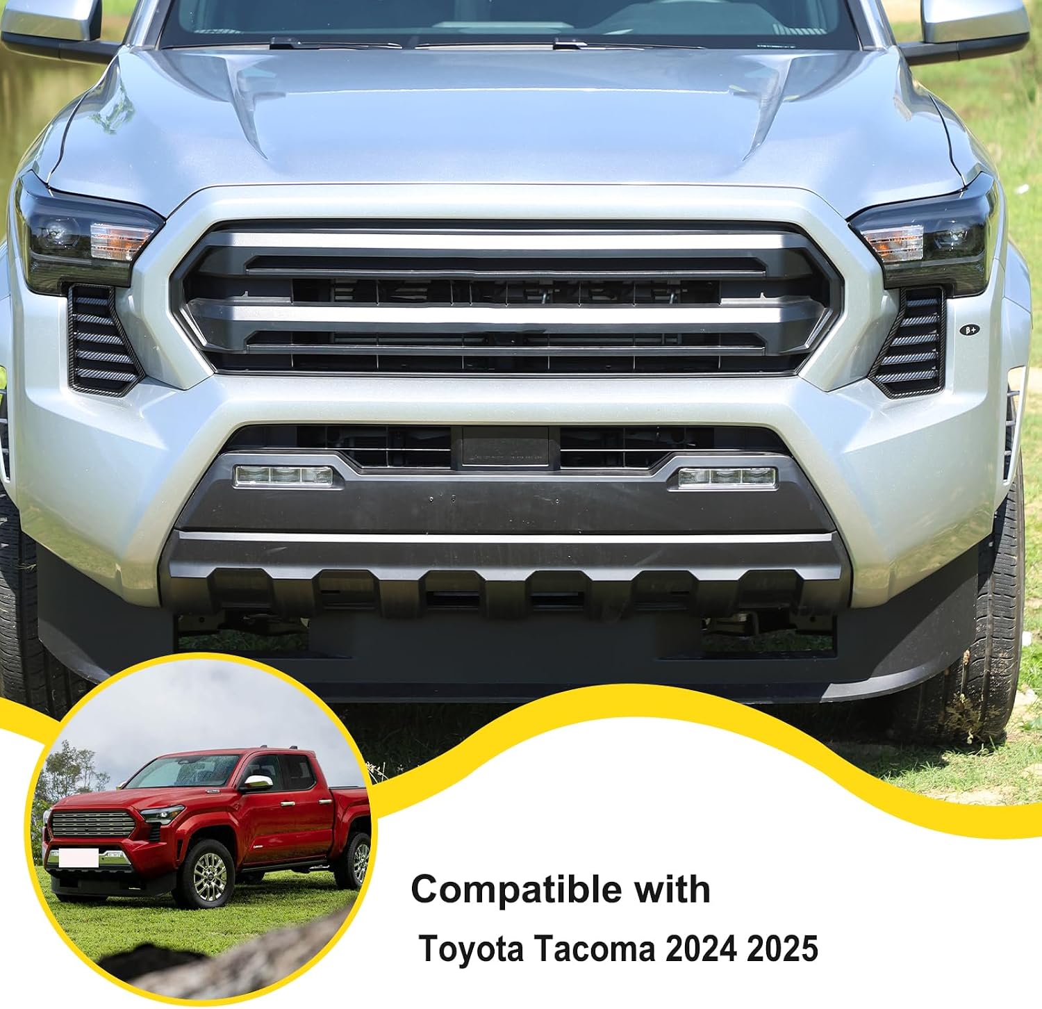 Front Headlight Lower Vent Cover Compatible with Toyota Tacoma 2024 2025 2026 Accessories, ABS Front Headlight Bumper Side Grille Vent Cover (Carbon Fiber)