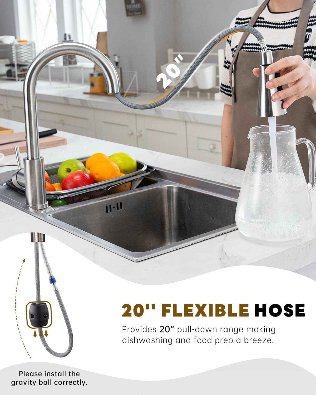 Kitchen Faucets with Soap Dispenser, Brushed Nickel Kitchen Faucet with Pull Down Sprayer 3 Modes, Stainless Steel Modern Kitchen Sink Faucets High Arch Single Handle Faucet - Image 3