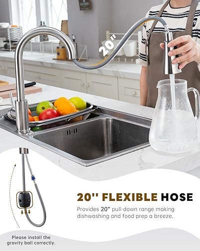 Miniatura 3 de Grifos de cocina con dispensador de jabón, grifo de cocina de níquel cepillado con rociador extraíble, 3 modos, grifos de fregadero de cocina