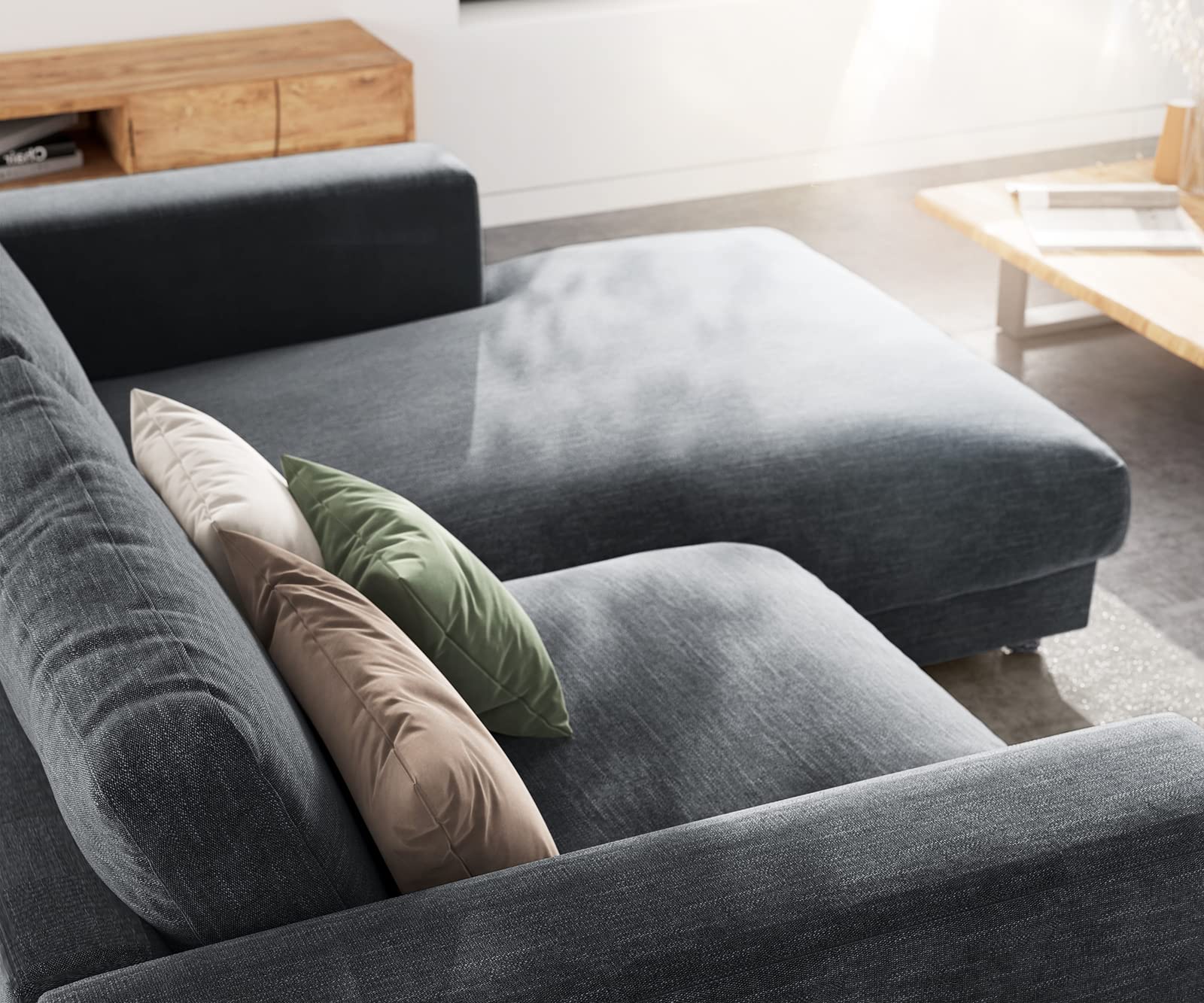 INLENDISH Chezo lshape Fabric Dark Grey 4 Seater Sofa Set (LHS) 2