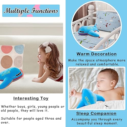 Miniatura 4 de zhidiloveyou Almohada de peluche azul de avión de 15.7 pulgadas, regalo para niños