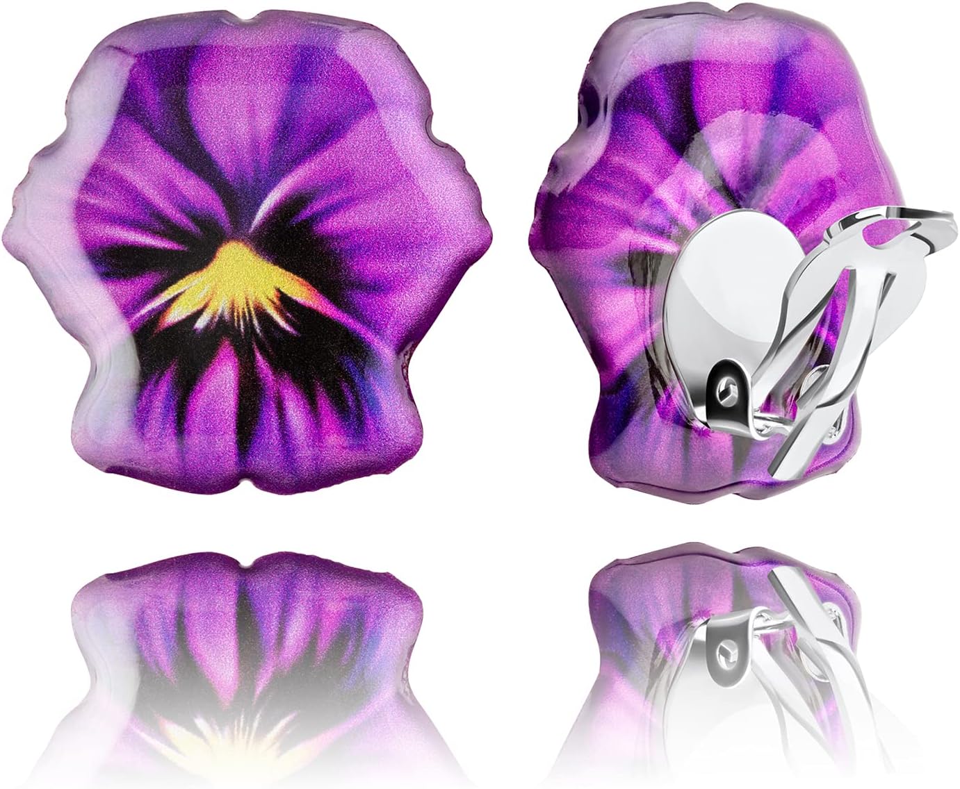 Retro Large Round or Flower Clip on Earrings, Non Pierced Ears for Women (Style 15 - Violet)