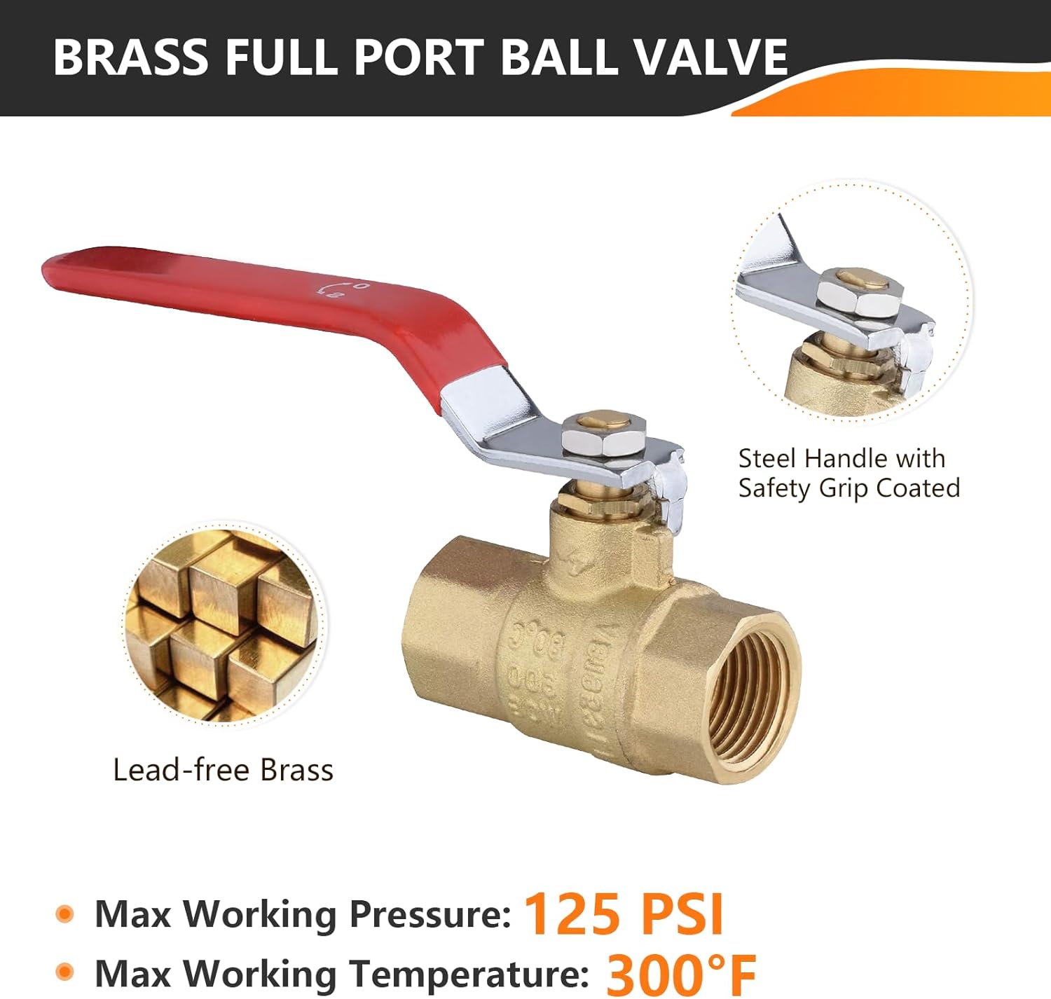 10-Pack HeSun 3/4 Inch FIP Threaded Ball Valve, Brass Full Port Shut-off Valve,3/4" Female NPT x 3/4" Female NPT, 600 WOG (Water, Oil and Gas),Red(VALVE229-10)