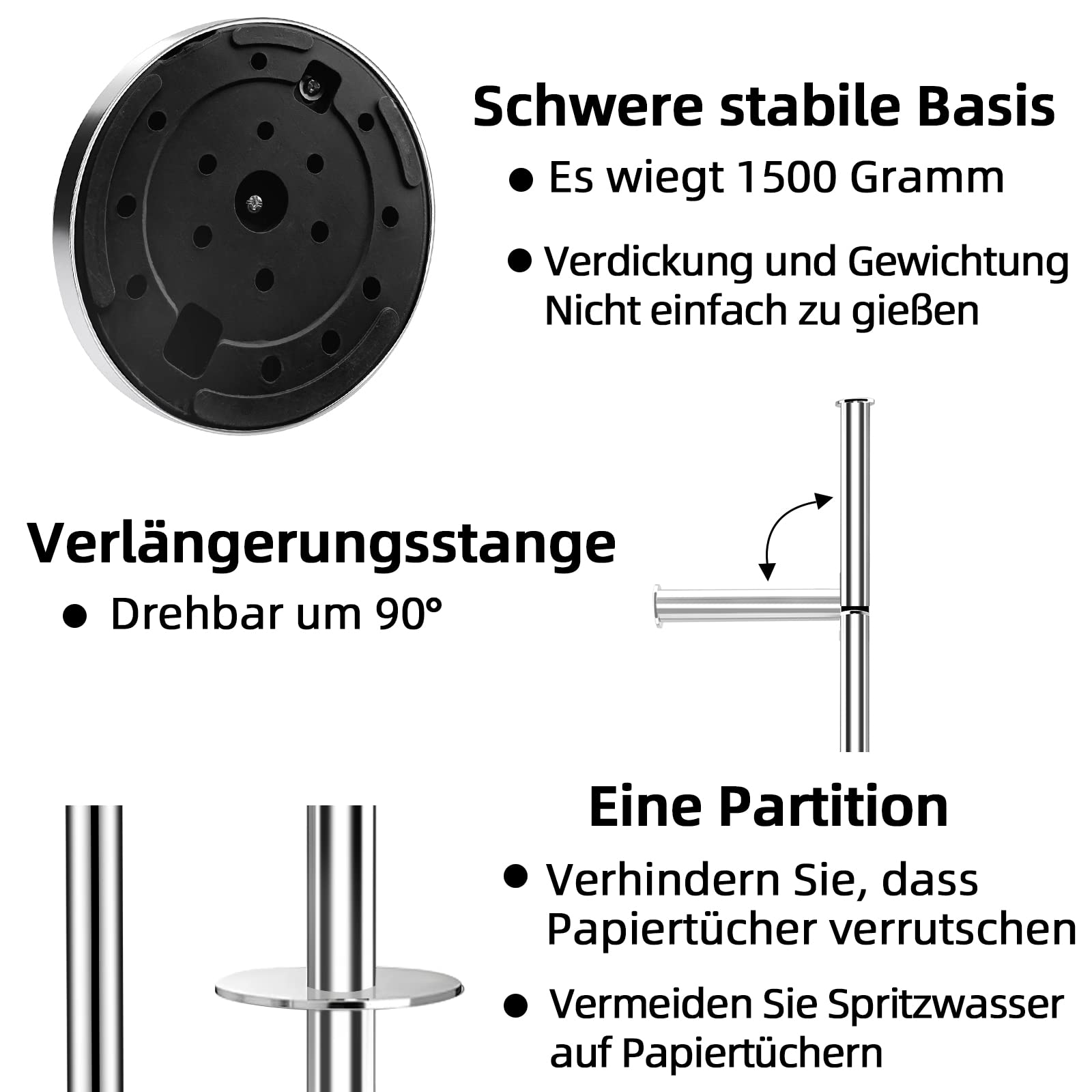 Edelstahl Klopapierhalter Stehend mit Klobürste - Stahl 304 Toilettenpapierhalter mit WC Bürste, WC Garnitur mit Toilettenpapierhalter Stehend und Toilettenbürste, Klorollenhalter Stehend