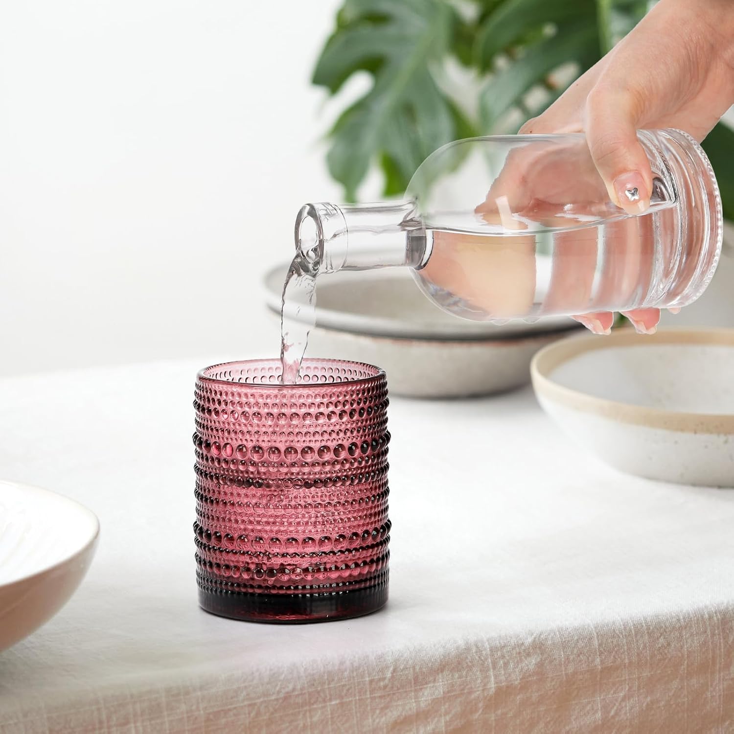 ZOOFOX 6 Pack 12 Oz Romantic Water Glasses, Colored Hobnail Glasses Tumbler, Embossed Drinking Glassware Set for Beer, Cocktail, Soda, Beverages and Whiskey - Image 5