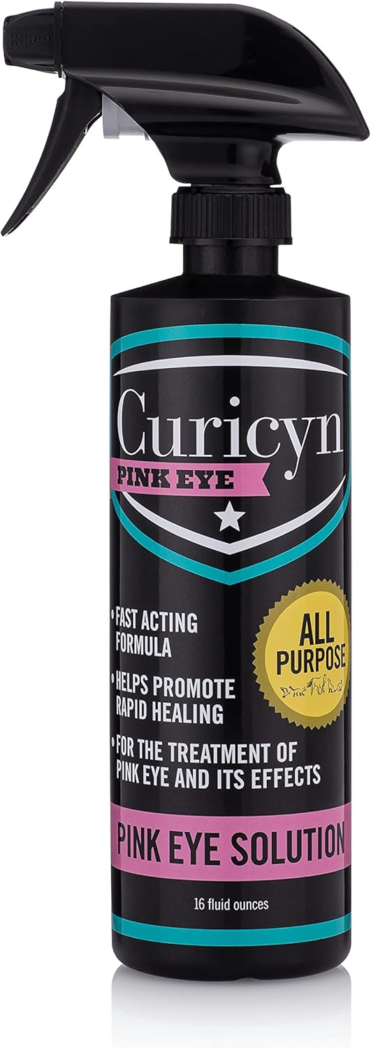 Curicyn Pink Eye Solution - 16oz, Extra Strength Formula Conjunctivitis Eye Drops for Dogs, Cats, Livestock and Horses – Pain Free, Non-Steroidal Dog Eye Wash with Purified Anolyte -